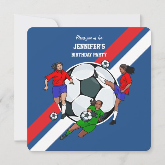 Girls Voetbal Birthday Party Kaart (Achterkant)