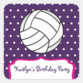Girl's Volleybal Verjaardagsfeest - Paarse W Roze Vierkante Sticker