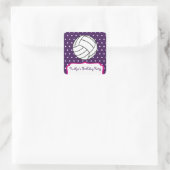 Girl's Volleybal Verjaardagsfeest - Paarse W Roze Vierkante Sticker (Tas)