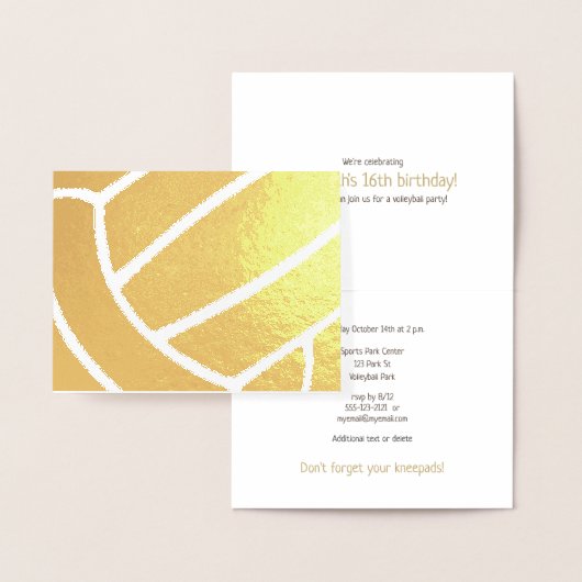 Girl's volleyball sports related birthday gold folie kaarten (Display)