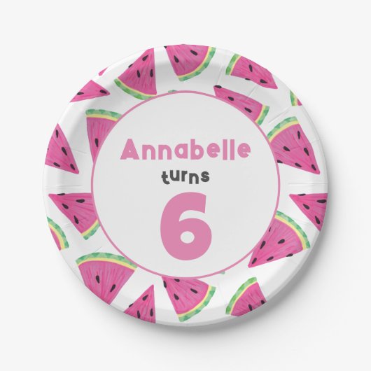Girls Watermelon Birthday Party Papieren Bordje (Voorkant)