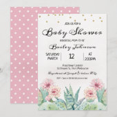 Girls Waterverf Cactus Baby shower Uitnodiging (Voorkant / Achterkant)