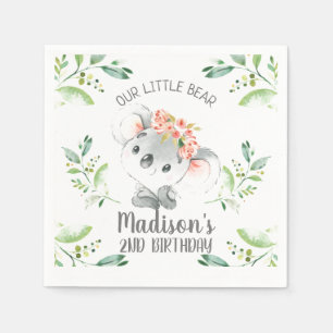 Girls Waterverf Koala Beer Birthday Paper Servet