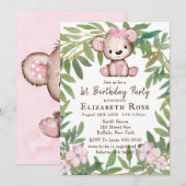 Girl's Waterverf Teddy Bear 1St. Birthday Party (Voorkant / Achterkant)