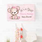 Girl's Waterverf Teddy Bear Baby shower Banner (Insitu)
