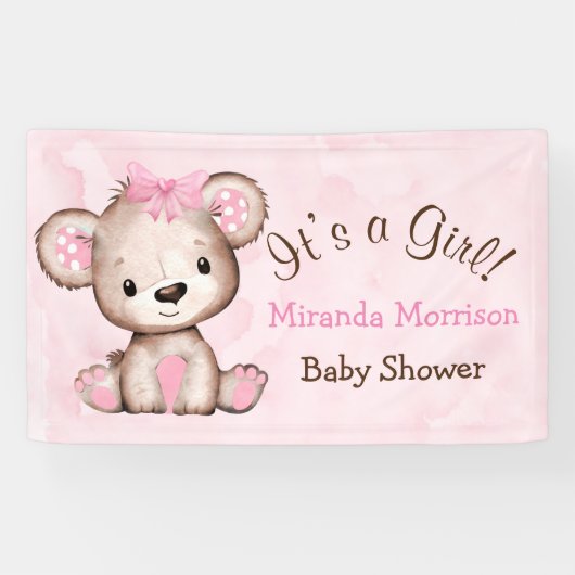 Girl's Waterverf Teddy Bear Baby shower Banner (Horizontaal)