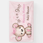 Girl's Waterverf Teddy Bear Baby shower Banner (Verticaal)