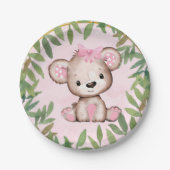 Girl's Waterverf Teddy Bear Baby shower Papieren Bordje (Voorkant)