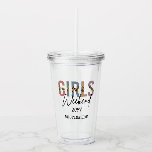 Girls Weekend Cheetah Print Girls reisweg Acryl Drinkbeker (Voorkant)
