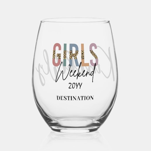 Girls Weekend Cheetah Print Girls reisweg Wijnglas Zonder Voet (Voorkant)