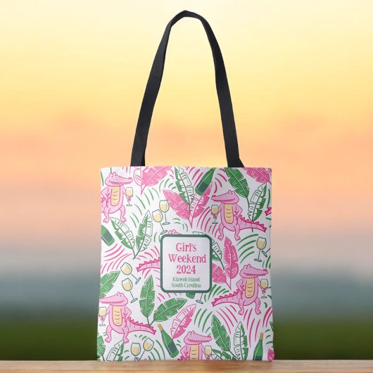 Girl's Weekend Preppy Alligator Wijn Roze Groen Tote Bag