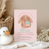 Girls Whimsical Cute Pink Bunny and Cake Birthday  Kaart