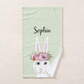 Girls Whimsical Floral Waterverf Rabbit and Name Bad Handdoek (Handdoek)