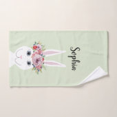 Girls Whimsical Floral Waterverf Rabbit and Name Bad Handdoek (Handdoek)