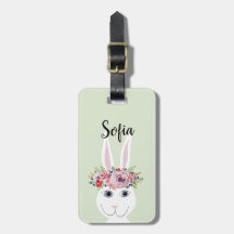 Girls Whimsical Floral Waterverf Rabbit and Name
