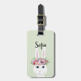 Girls Whimsical Floral Waterverf Rabbit and Name Bagagelabel