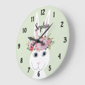 Girls Whimsical Floral Waterverf Rabbit and Name Grote Klok (Hoek)