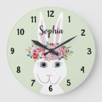 Girls Whimsical Floral Waterverf Rabbit and Name