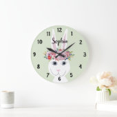 Girls Whimsical Floral Waterverf Rabbit and Name Grote Klok (Huis)