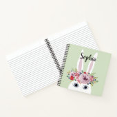 Girls Whimsical Floral Waterverf Rabbit and Name Notitieboek (Binnen)