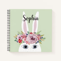 Girls Whimsical Floral Waterverf Rabbit and Name