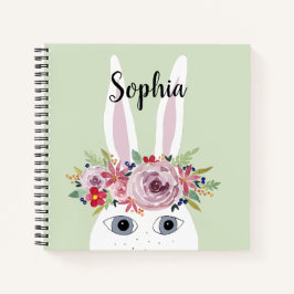 Girls Whimsical Floral Waterverf Rabbit and Name Notitieboek