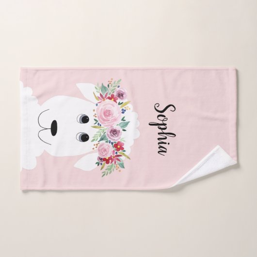 Girls Whimsical Floral Waterverf Sheep and Name Bad Handdoek (Handdoek)