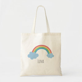 Girls Whimsical Trendy Rainbow Kids Cartoon Name Tote Bag