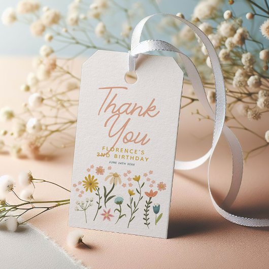 Girls Whimsical Two Wild Boho Wildflower Birthday Cadeaulabel