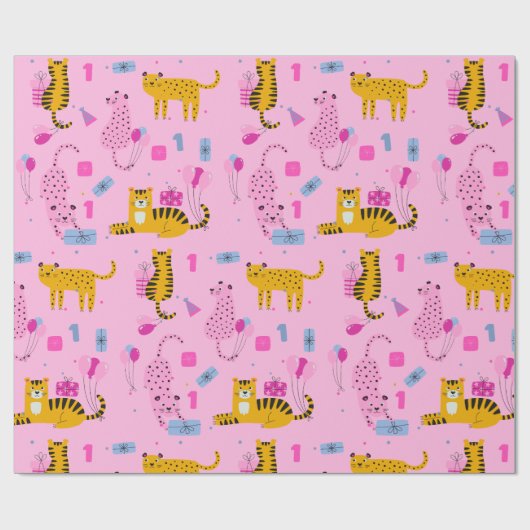 Girl's Wild Een Eerste Verjaardag Wrapping Papier (Vlak)