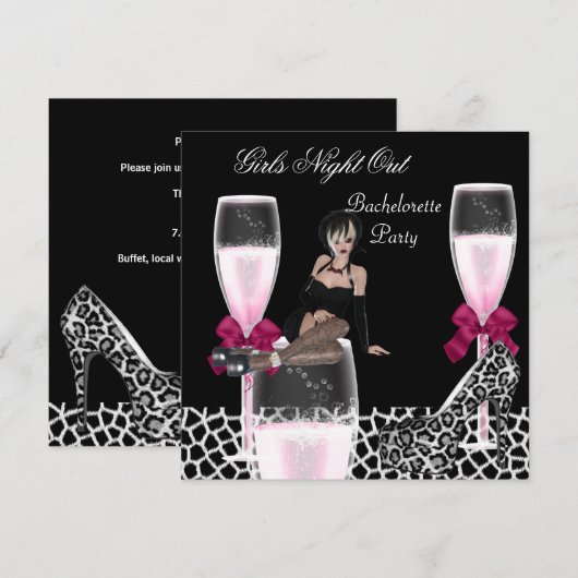 Girls Wild Night Out Roze Schoenen Champagne Kaart (Voorkant / Achterkant)