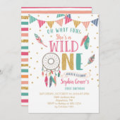 Girls Wild One First Birthday Invitation Kaart (Voorkant / Achterkant)