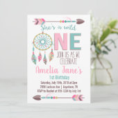 Girls Wild One First Birthday Invitation Kaart (Staand voorkant)