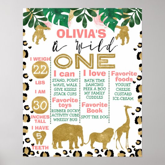 Girls Wild One Safari Thorming Milestone Poster (Voorkant)