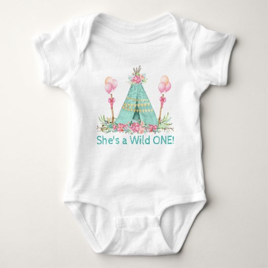 Girls Wild One Tepee 1st Birthday Shirt (Voorkant)
