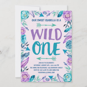 Girls Wild One Waterverf Boho 1e verjaardag Kaart