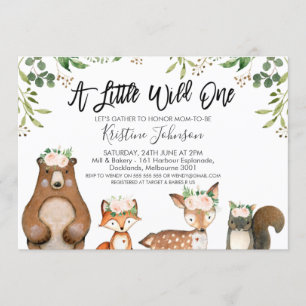 Girls Wild One Woodland Baby shower Invitation Kaart