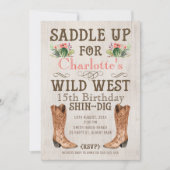 Girls  Wild West Birthday Invitation Kaart (Voorkant)