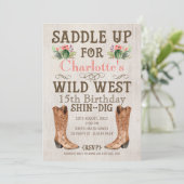 Girls  Wild West Birthday Invitation Kaart (Staand voorkant)