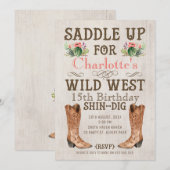 Girls  Wild West Birthday Invitation Kaart (Voorkant / Achterkant)