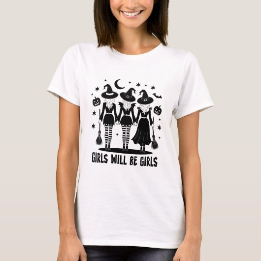 Girls Will Be Girls Halloween Witch Coven Spooky T-shirt (Voorkant)