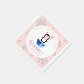 Girls Winter Cute Penguin Pink Birthday Servet (Hoek)