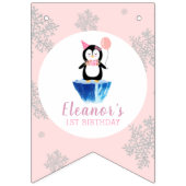 Girls Winter Wonderland Cute Penguin Pink Birthday Vlaggetjes (Eerste vlag)