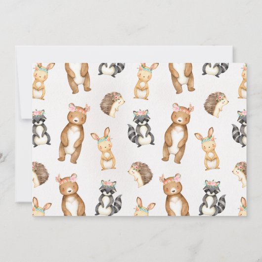 Girls Woodland Animals ONE 1e verjaardag Uitnodigi Kaart (Achterkant)