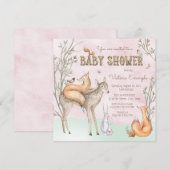 Girls Woodland Baby shower Invitation Kaart (Voorkant / Achterkant)