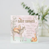 Girls Woodland Baby shower Invitation Kaart (Staand voorkant)