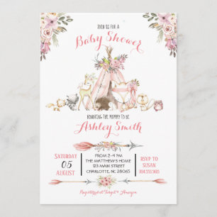 Girls Woodland Baby Shower Invitations Kaart