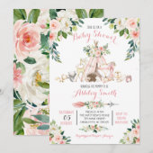 Girls Woodland Baby Shower Invitations Kaart (Voorkant / Achterkant)