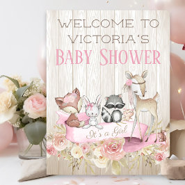 Girls Woodland Baby shower Welkomstteken Poster