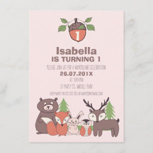 Girls Woodland Birthday Party Invitation Kaart